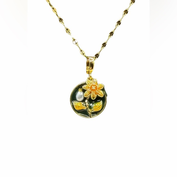 Flower and Pearl Enamel Pendant Necklace with Pearl Accent - Picture 16 of 16